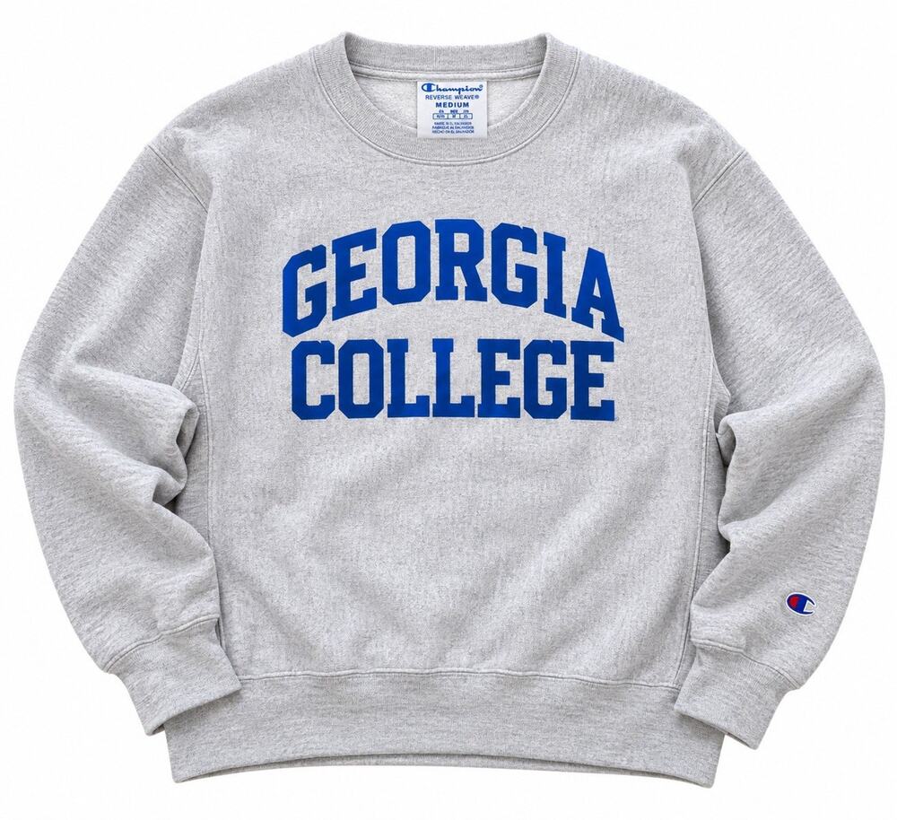 Champion Reverse Weave Georgia College Sweatshirt Medium Gray Blue Spellout